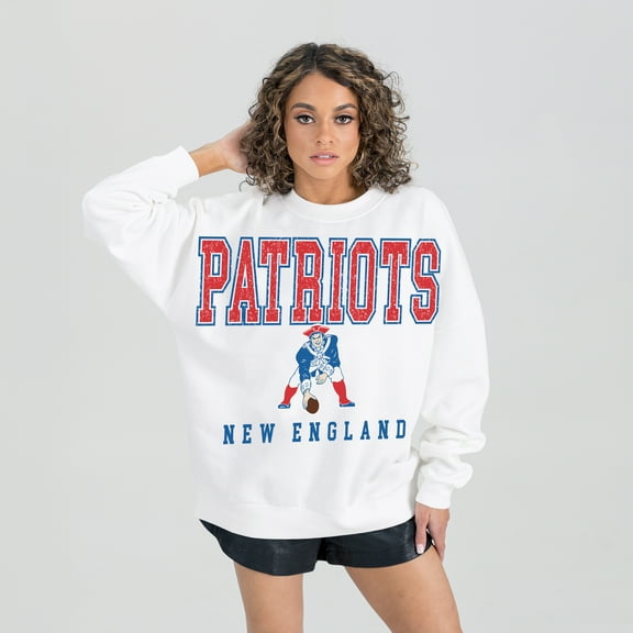 Women's Gameday Couture White New England Patriots Classic Sunday Drives Oversized Premium Fleece Pullover Sweatshirt