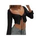thumbnail image 3 of SAYOO - Camiseta de manga larga para mujer, color sólido, con amarre, de malla, transparente SAYOO Moda, 3 of 4