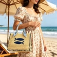 thumbnail image 3 of BZPIZ Woven Tote Bag, Packable Beach Bag Shoulder Bag for Work Beach Travel Beach Bags for Women Vacation Fish Embroidery, 3 of 6