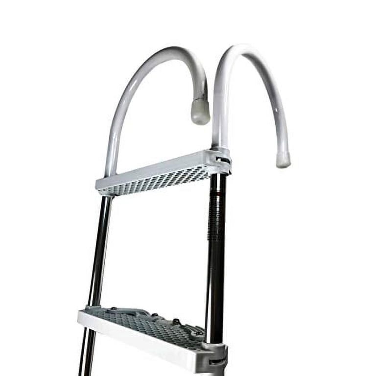 Marine Aluminum Boarding Ladder – 3-Step, Foldable Hook, For Boats & Docks, White-1108620
