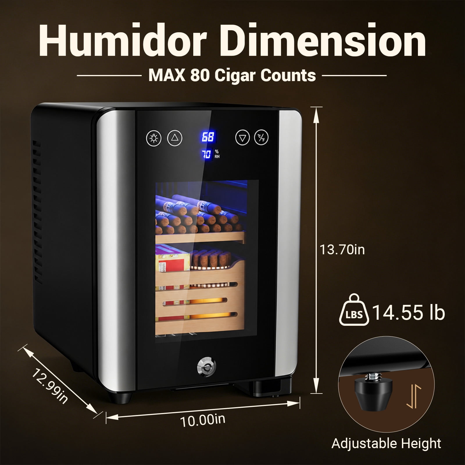 Joreek 8L Table Top Electric Humidor with Lock, 80 Counts Cigar Humidor Cabinet with Cooling Temperature Control, Electric Cigar Fridge with Spanish Cedar Wood Shelves & Hygrometer