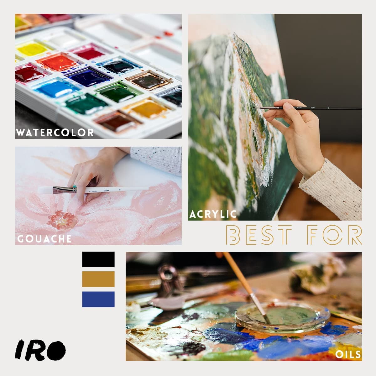 Artist Paint Brush Set of 15 Professional Flat Paint Brushes for Acrylic Painting and Oil Paints. Round Watercolor Paint Brushes and Gouache. Painting Set for Adults Kids. Knife, Sponge, Case