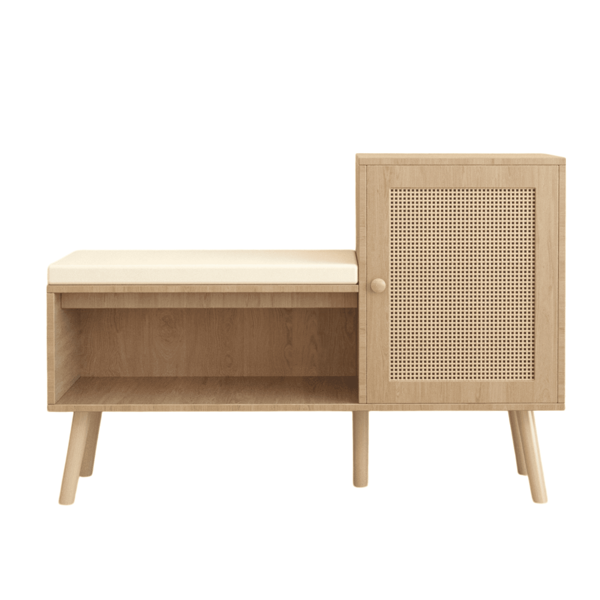 Jopath 2-in-1 Shoe Storage Bench, PP Rattan Shoe Cabinet with 2 Adjustable Shelves and Removable Seat Cushion, Modern Entryway Bench, Shoe Storage Organizer, Shoe Rack for Hallway, Bedroom