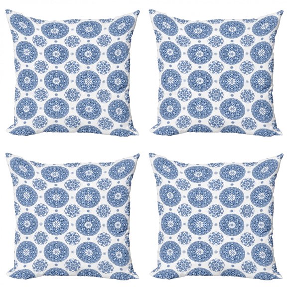 Ambesonne Paisley Throw Pillow Cover 4 Pack, Vintage French Blue, 16", Blue White
