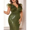 thumbnail image 2 of AURA Plus Size Evening Dress Deep V Neck Sequin Slim Fit Party Long Skirt 0XL-4XL, 2 of 8