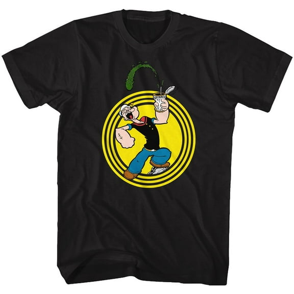 Popeye Spinach Circle Black Adult T-Shirt 4Xlt