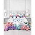 thumbnail image 2 of Full Size Quilt Bedding Set, Summer Sea Coral Reversible Summer Quilt 3 Pieces, Nautical Coastal Seaweed Starfish Watercolor Lightweight Bedspreads Coverlets with 2 Pillow Shams for All Seasons, 2 of 5