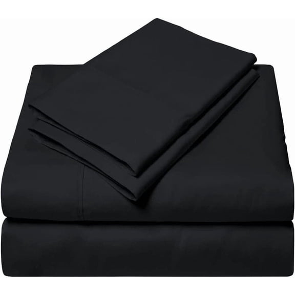PURE DREAMS Hotel Style Sheet Set 4 Piece-800 Thread Count, 100% Cotton, Flat Sheet, 14" Deep Pocket Fitted Sheet & 2 Pillowcases-Black Solid, Twin Size