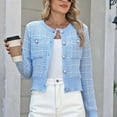 thumbnail image 4 of ClodeEU Women Pearl Button Pocket Knitted Cardigan,Long Sleeve Texture Knit Cardigan Sweaters Blue,Womens Plus L, 4 of 9
