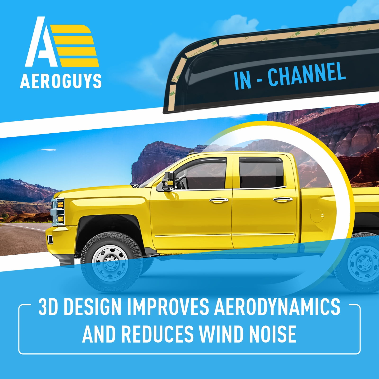 AEROGUYS Extra Durable Window Deflectors In-Channel Window Visors Rain Guards Fit for Chevy Silverado 1500 2014-2018 Crew Cab, Sun Visors, Wind Vent Visors, Car Accessories - 4 pcs. AG0758