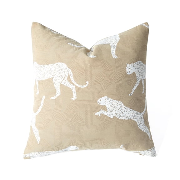18x18 Inch Leopard Print Throw Pillow Cover, Polyester Yarn-Dyed Jacquard Decorative Cushion Case, Latte