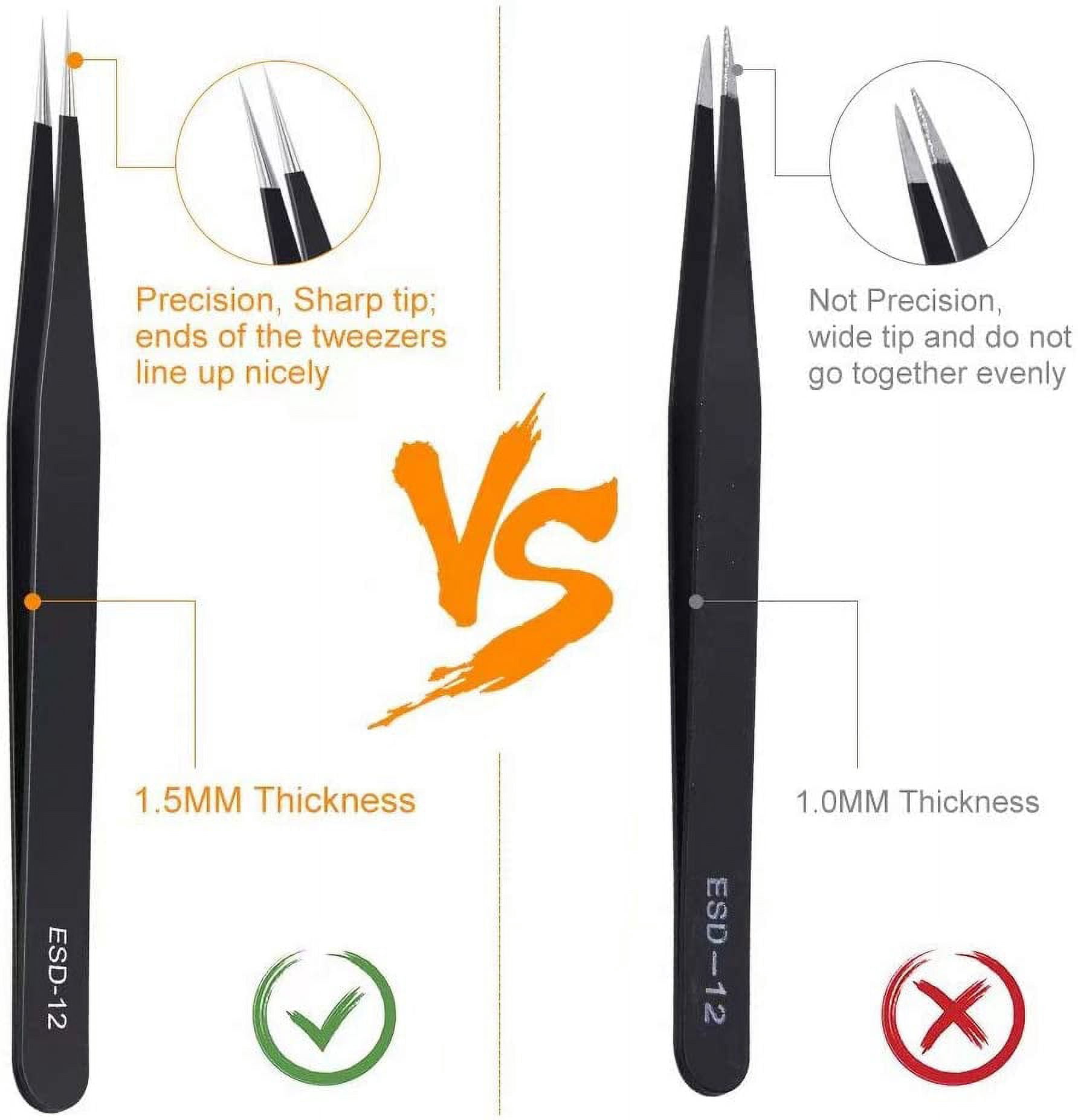 6pcs Precision Tweezers Set, Upgraded Version Anti-Static Stainless Steel Curved Tweezers, Suitable for Electronics, Laboratory Work, Jewelry Making, Handcraft, Welding, etc., Supplied by.