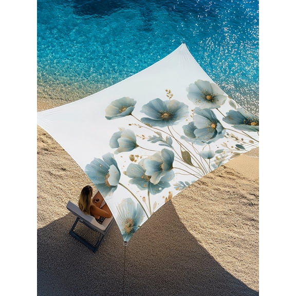Vintage Blue Flower Sun Shade Sail 14' x 18', Watercolor Floral Modern Minimalist Abstract Rectangle Outdoor Sunshade Canopy, Waterproof UV Block Patio Covers for Garden Yard Beach