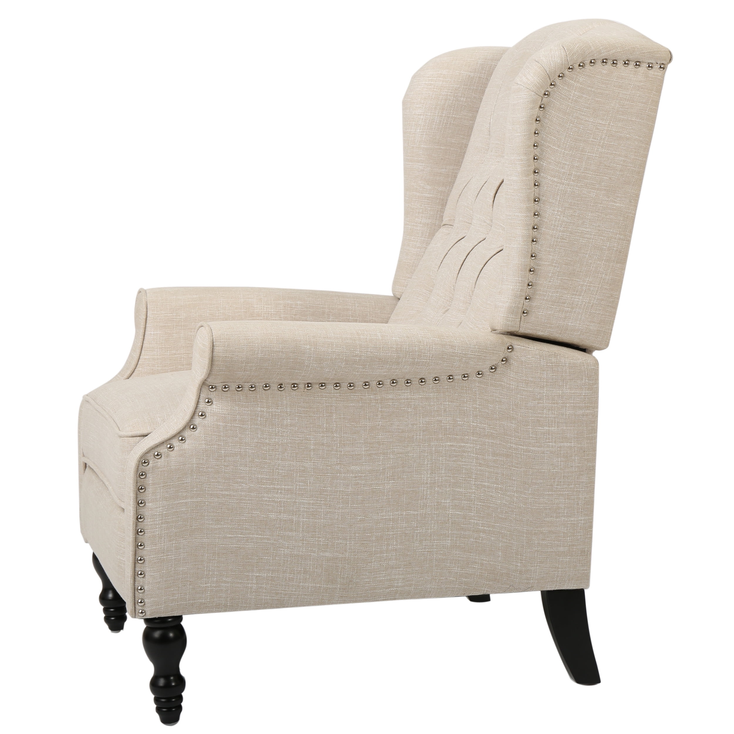 GDF Studio Elizabeth Contemporary Tufted Wingback Pushback Recliner, Light Beige and Dark Brown