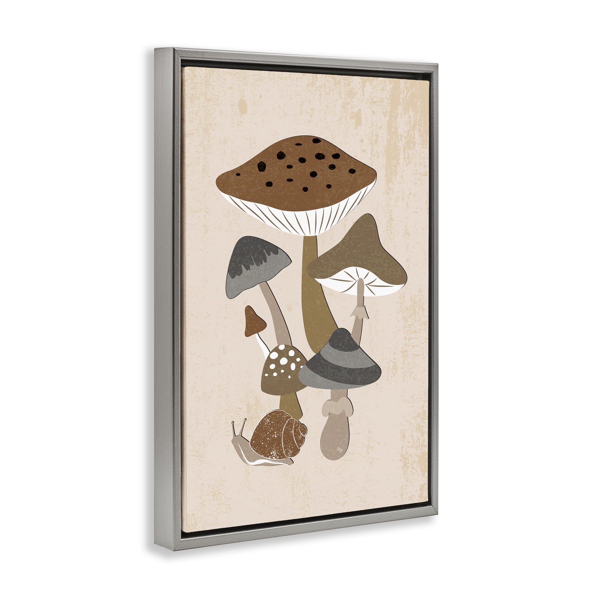 Stupell Industries Earthy Fungi Mushrooms & Snail Gray Framed Floater Canvas Wall Art, design by Martina Pavlova