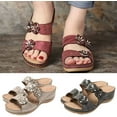thumbnail image 2 of Sandals, Vintage Women Flowers Open Toe Wedge Sandals Outdoor Slip On Platform Shoes, 2 of 7