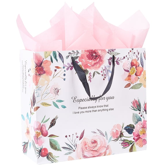 4.80 x 12.60 x 11.02 inch Bridal Shower Gift Bags and Wrapping Paper Floral Pattern Gift Bag with Handles Large Roses Flower