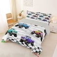 thumbnail image 2 of Manfei Modern Moster Truck Queen Comforter Set,Checkerboard Comforter Sets Queen,White,Light Gray Reversible,3-Piece,1 Comforter and 2 Pillowcases, 2 of 7