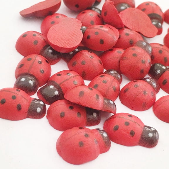 FELTECHELECTR 200-Piece Wooden Ladybug Ornaments for Crafts, Mini Garden Decorations and Home Projects