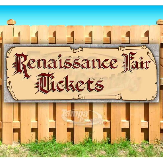 Renaissance Fair Tickets Red Text 13 oz Vinyl Banner With Metal Grommets