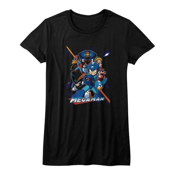 Mega Man Collage Orange Beam Black Junior Women's T-Shirt