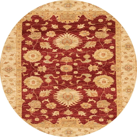 Ahgly Company Machine Washable Indoor Round Abstract Orange Area Rugs, 4' Round