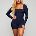 thumbnail image 4 of Women's Long Sleeve Romper Square Neck Bodycon Shorts Jumpsuit Stretch Fit, 4 of 6