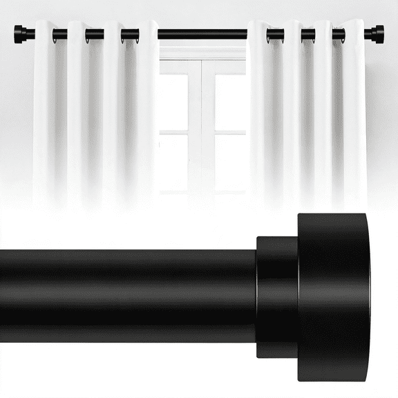 LQSEO Black Curtain Rods for Windows 30 to 42 “,1"Adjustable Curtain Rod,Heavy Duty Curtains Rods,Thicken Sturdy Window Drapery Rod Size:30-42",Matte Black