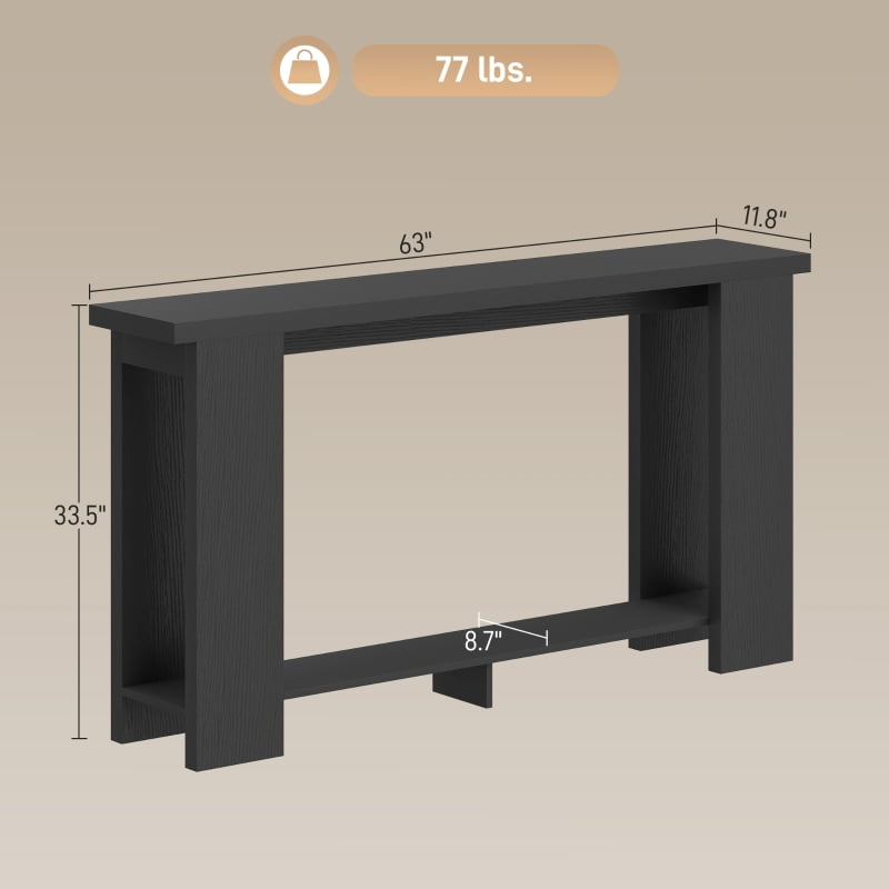 HOQBN Farmhouse Console Table, 63" Narrow Entryway Table with Thickened Tabletop for Living Room, Hallway, Distressed Black