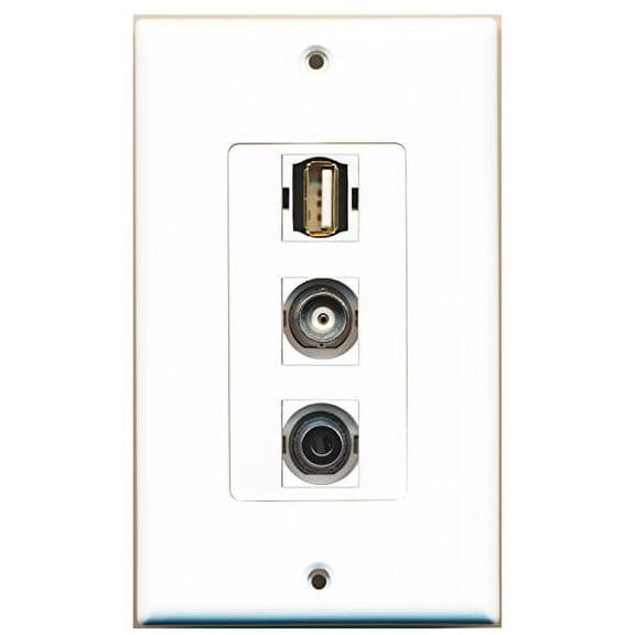 RiteAV - 1 Port USB A-A and 1 Port 3.5mm and 1 Port BNC Decorative Wall Plate Decorative