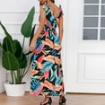 thumbnail image 7 of Wycnly Womens Dresses Beach Vacation Elastic Waist Pleated Swing Tank Maxi Sunderss Fashion Leaves Print V-Neck Sleeveless Long Summer Dress Black l, 7 of 7