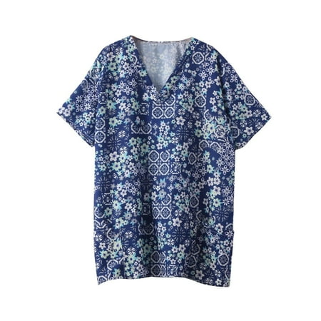 

Ozmmyan Women s Scrub Tops Fashion Summer V Neck Leisure Short Sleeve Printing Nursing Tops Clearance