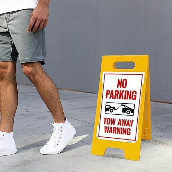 Sigo Signs - No Parking Tow Away Warning Sidewalk Sign Kit, 10x16 Inches, with A Frame Stand, Made in USA