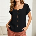thumbnail image 6 of Women's Solid Linen Short Sleeve U-Neck Button Top Summer T-Shirt, 6 of 9