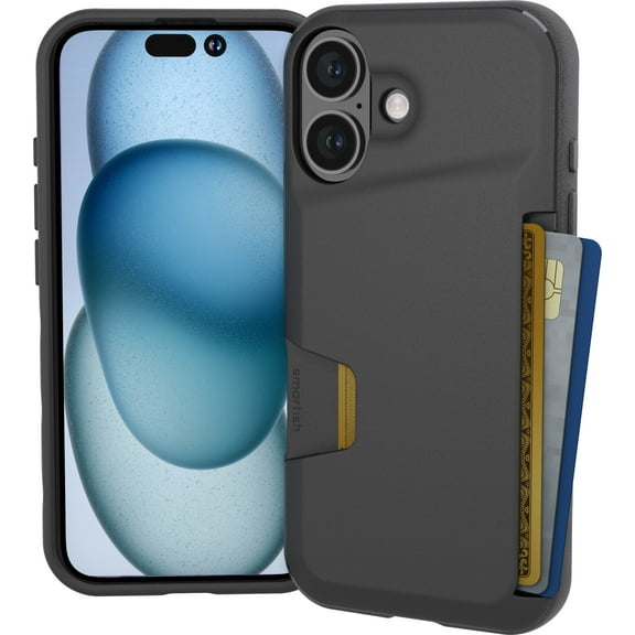 Smartish® iPhone 16 Wallet Case - Wallet Slayer Vol. 1 [Slim   Protective] Credit Card Holder - Drop Tested Hidden Card Slot Cover Compatible with Apple iPhone 16 - Black Tie Affair