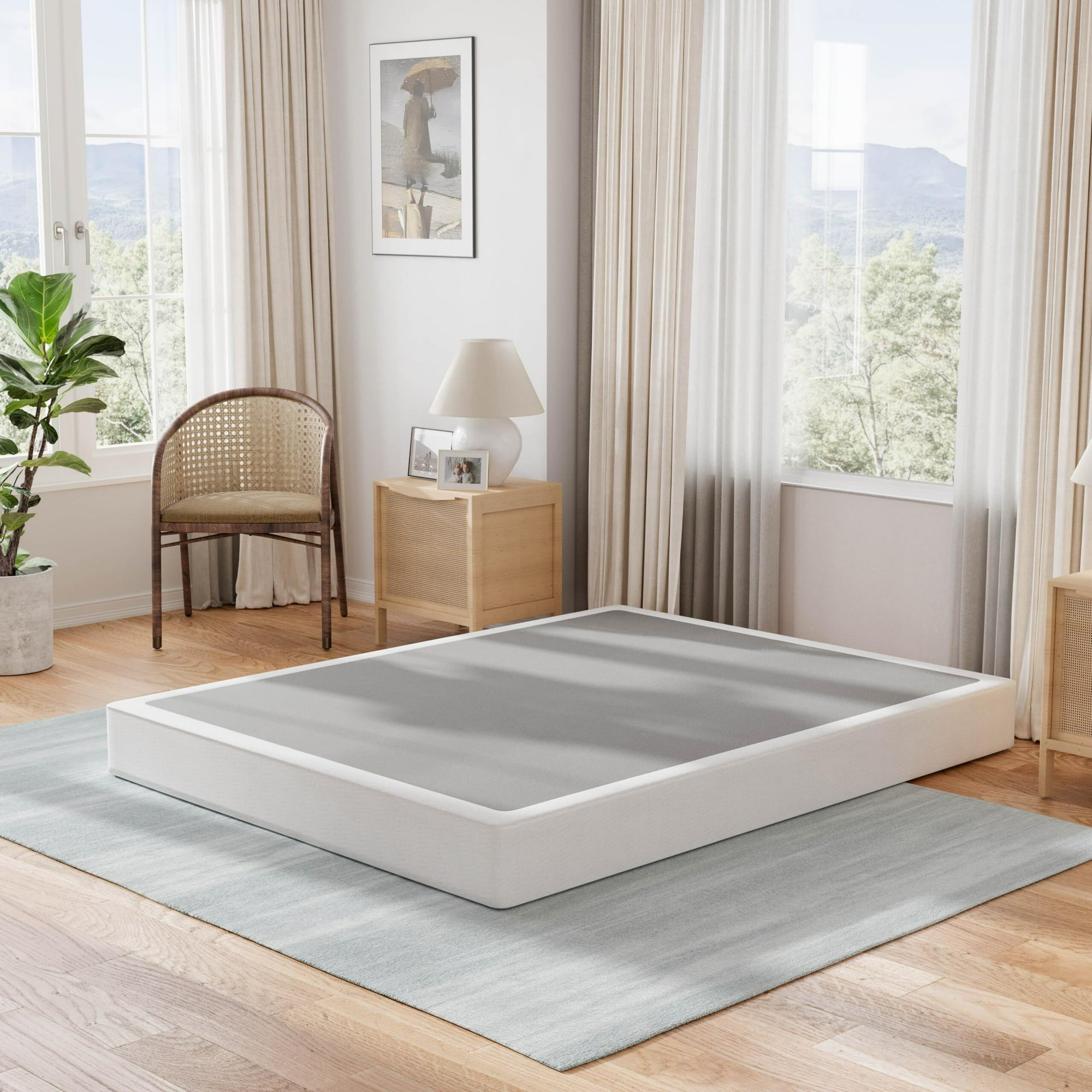 Uliesc Queen Box Spring, 7 Inch Queen Size Box Spring Only, Metal Box Spring Queen With Fabric Cover, Sturdy Mattress Foundation, Noise Free, Non-Slip