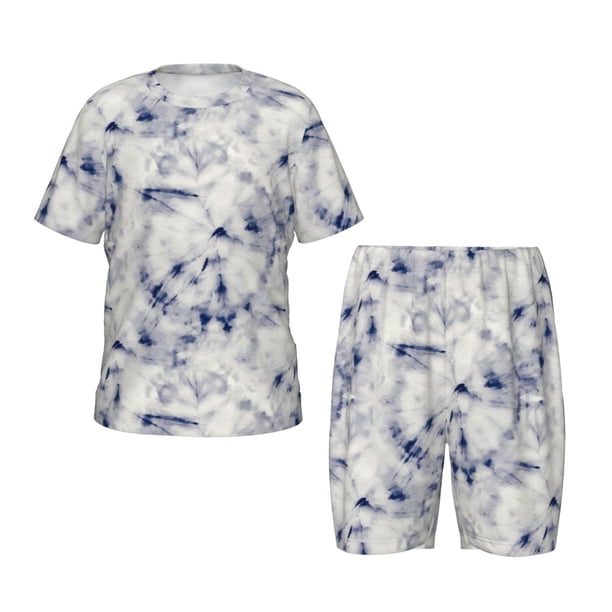 Balery Indigo Tie Dye Conjunto de Pijama Infantil de Manga Corta con Estampado – Ropa de Dormir de Algodón Suave-X-Large