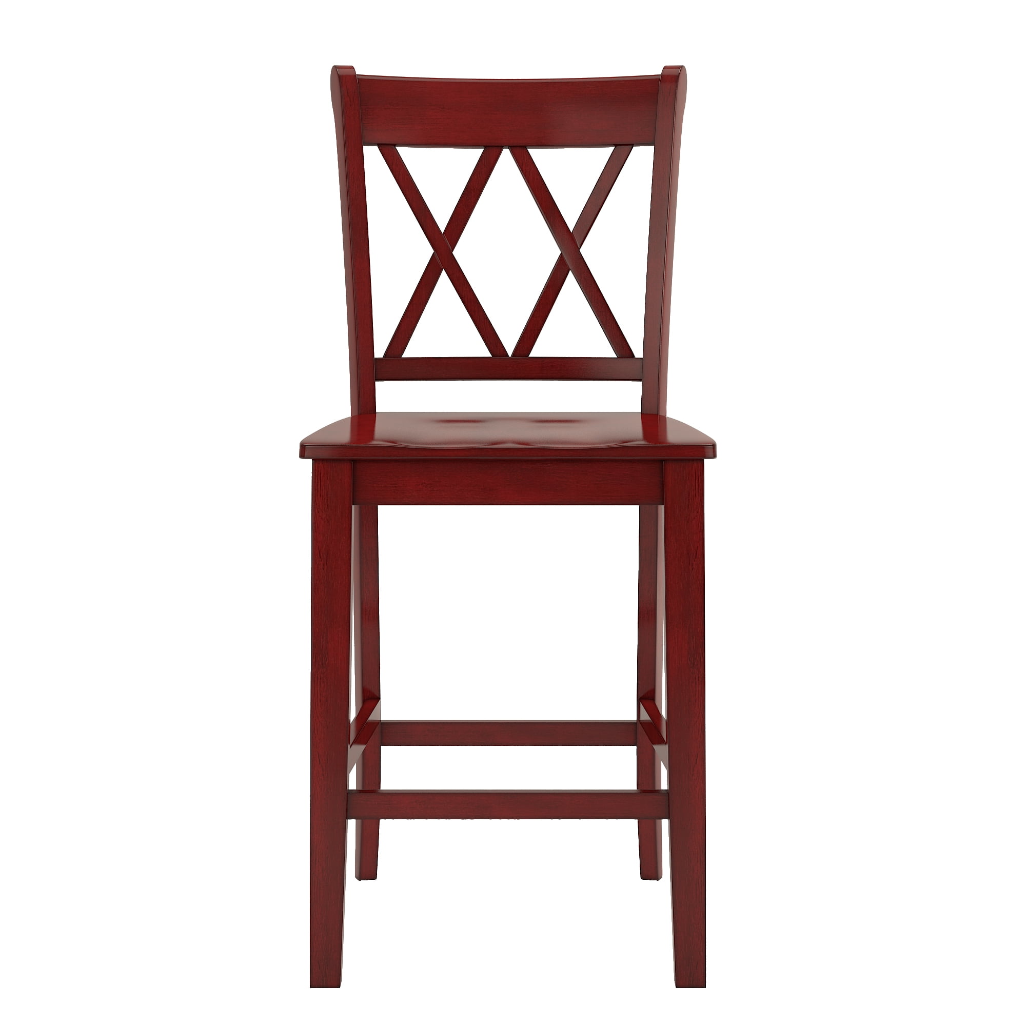 Weston Home Farmhouse Vintage Double X Solid Wood Counter Height Chair, Set of 2, Antique Red