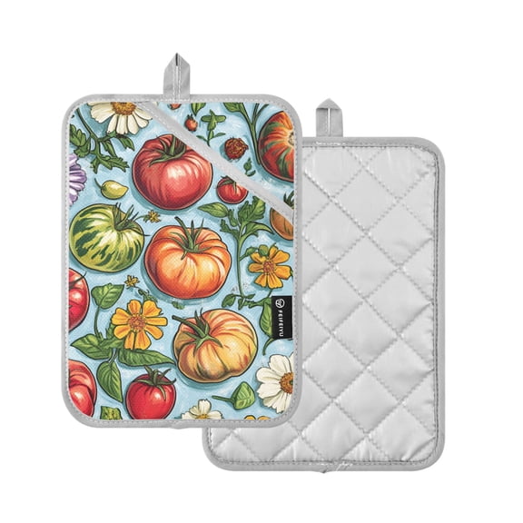 Yayeee Pot Holders Kitchen Heat Resistant with Pocket 7"x9.8" Cotton Oven Cooking Hot Pads, Floral Tomatoes