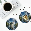 thumbnail image 4 of Lsque Largemouth Bass Jumping Out of The Water Pattern 4" Drink Coasters Set of 4, PVC Leather Absorbent Coasters, Table Coaster Set Decorative Coffee Cup Coasters Housewarming Gift-Octagon, 4 of 6