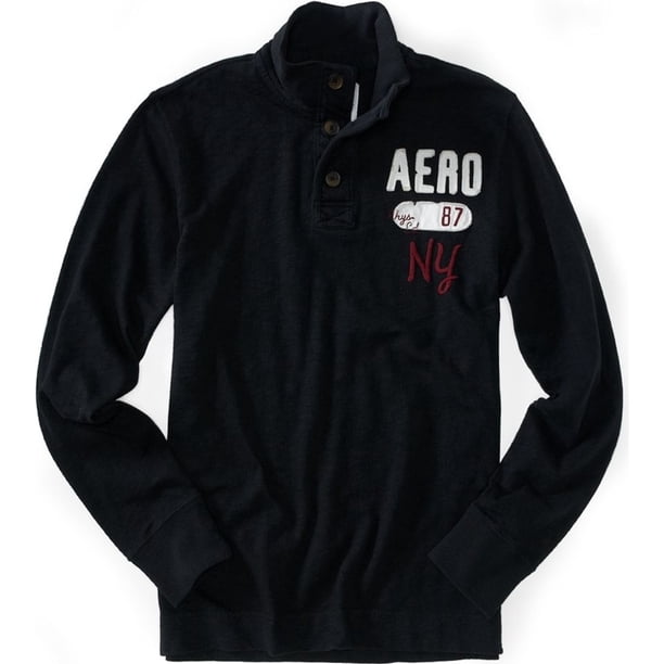 Camiseta henley con cuello simulado Aeropostale Aero Ls para hombre color negro pequeño
