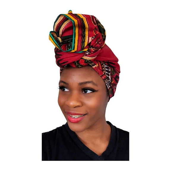 Red Dashiki African Print Multicolor Head wrap