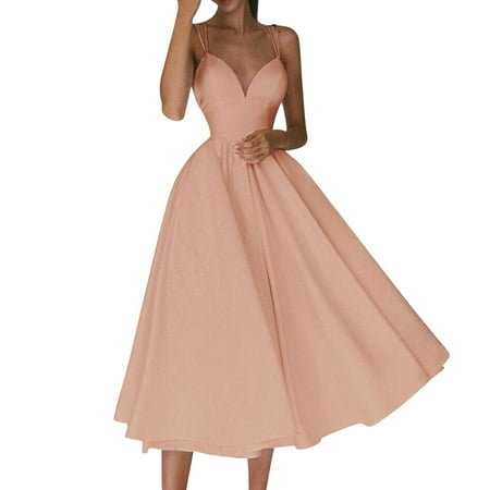 DVKOVI Gowns for Women Formal Long Dress Spring Summer 2024 New Women s Solid Color Slip Dress Sexy Big Swing Dress Pink M