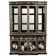 Oriental Furniture Black Lacquer Breakfront, 82.00"H, handmade, mother of pearl, rich lacquer, suitable for any room
