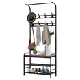 thumbnail image 1 of 3-in-1 Industrial Hall Tree Coat Rack with Shoe Bench – 3-Tier Storage Shelf, 8 Removable Hooks – Sturdy Steel Frame, Space-Saving Entryway Organizer for Small Spaces, Living Room– Vintage Color, 1 of 7