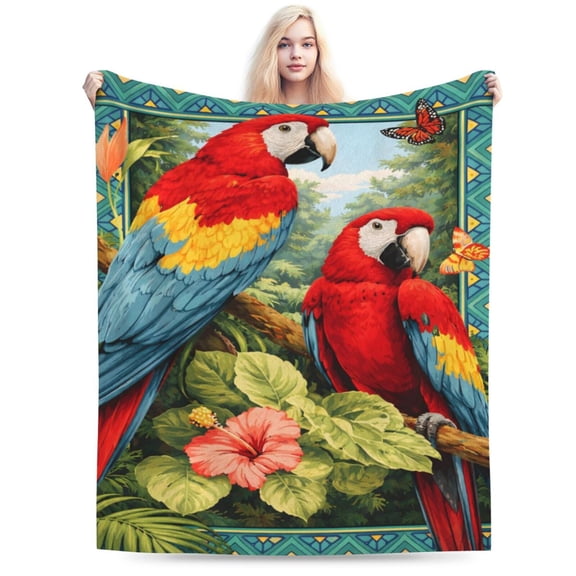Parrot Bird Throw Blanket Macaw Stuff Gifts for Kids Girls Boys Adults Women Men Soft Cozy Warm Plush Fluffy Fuzzy Fleece Blanket Decor 50x40