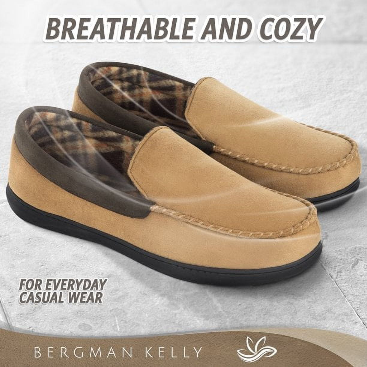 Bergman Kelly Mens Memory Foam Loafer Slippers, Comfortable House Shoes (Prof Collection)