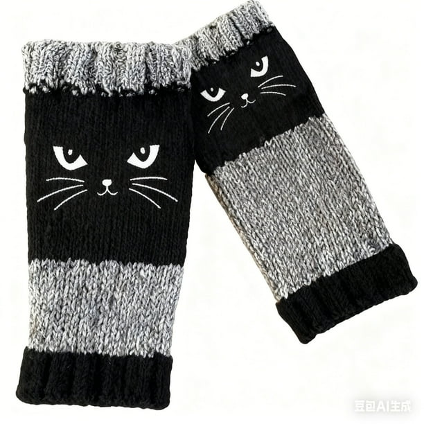 Guantes de punto sin dedos para mujer con diseño de empalme bordado | Guantes cálidos y modernos para uso informal | Talla única | 1 par