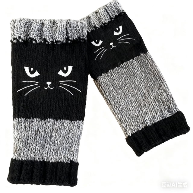 CaiYueKe Women's Fingerless Knit Gloves with Embroidery and Touchscreen Tips - Warm Winter Hand Warmers for Casual Fashion, Outdoor Use, and Daily Activities with Stylish Splicing Design