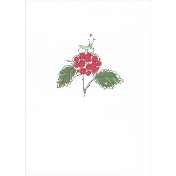 RSVP Small Cute Green Love Bug on Top of Red Berries Romantic Valentine's Day Card